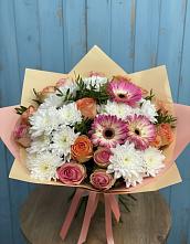 Букет цветов из:  Розы, Герберы и Хризантемы #REPLACE_PRED# Ёгле