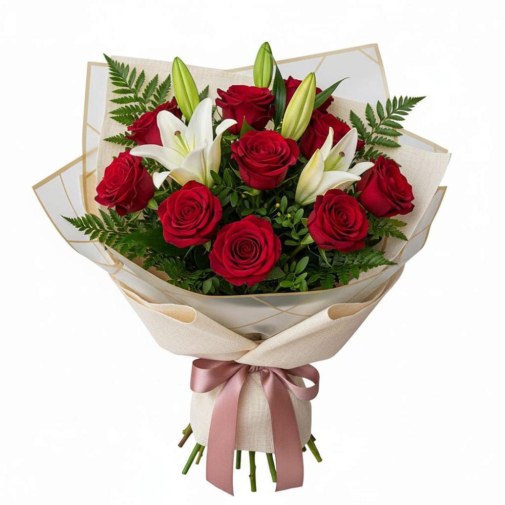 Букет цветов из: Лилии и Розы в Ёгле