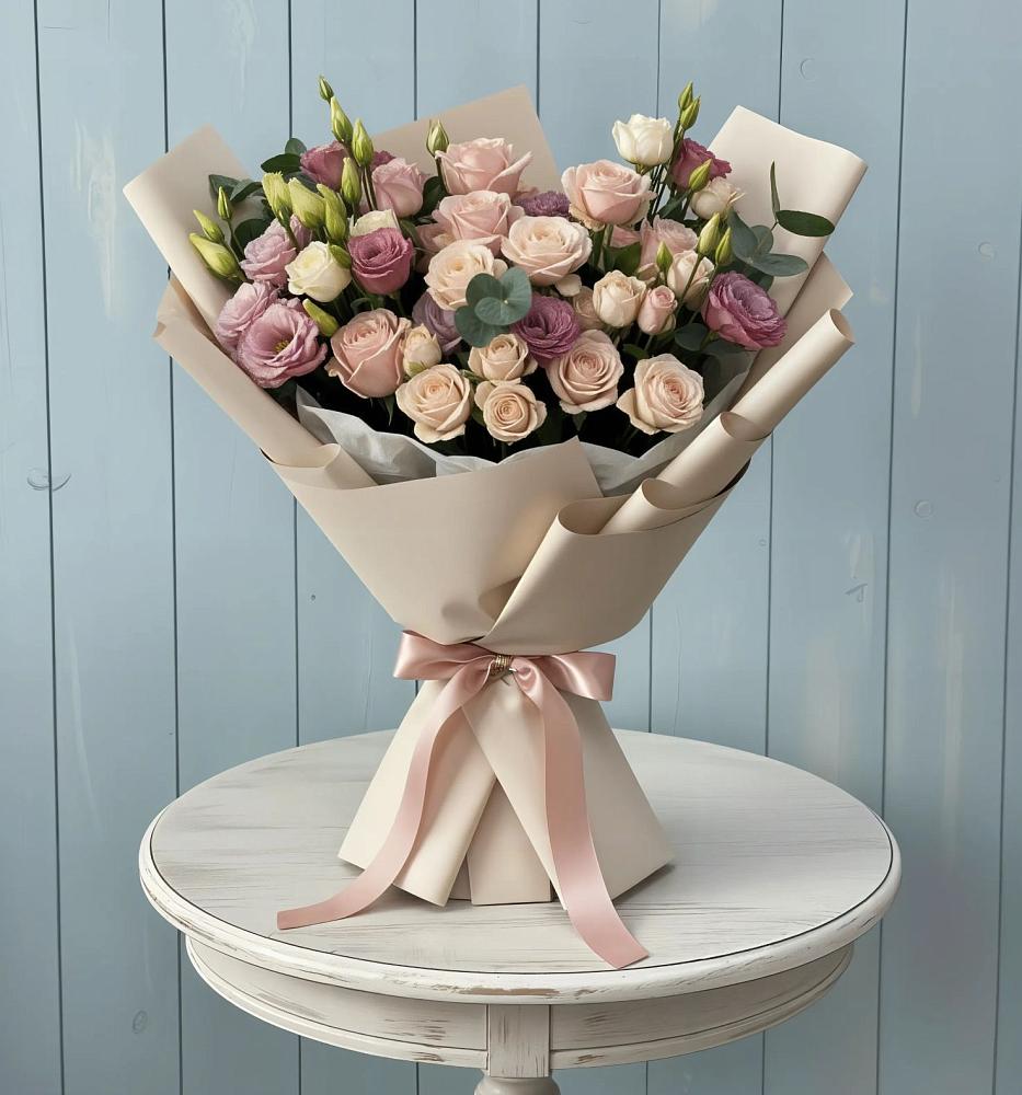 Букет цветов из: Розы и Лизиантусы в Ёгле