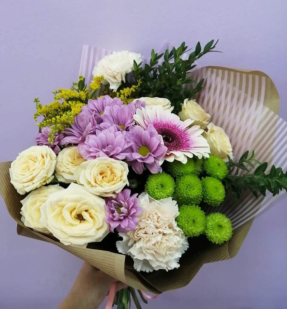 Букет цветов из: Хризантемы, Розы, Гвоздики и Герберы в Ёгле