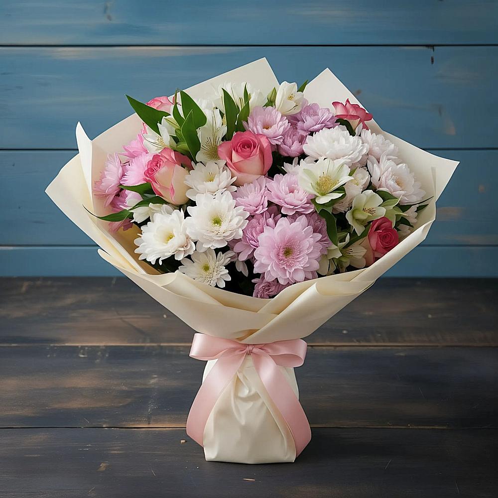 Букет цветов из: Хризантемы, Альстромерии и Розы в Ёгле